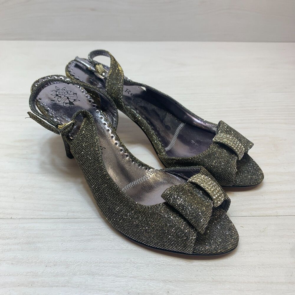 J. Renee Dayna Slingback Pumps Womens Size 6.5M Metallic Silver Glitter Heel